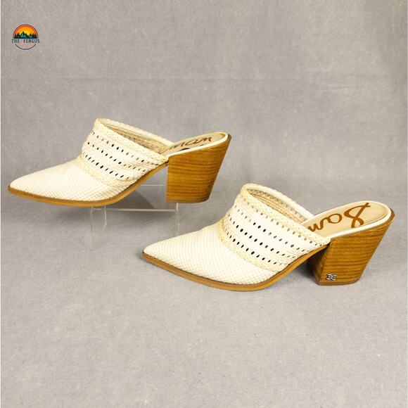 Sam Edelman Lillianna Mule Cuban Heels Ivory Leather Pointed Toe Women's Size 9 - Picture 3 of 13